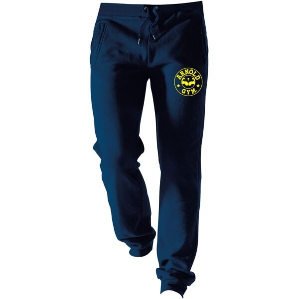 Men's Mission Workout Joggers in navy featuring Arnold Gym logo and tapered fit