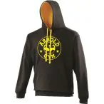 0000291 bodybuilding black contrast gold yellow pull over hoodie