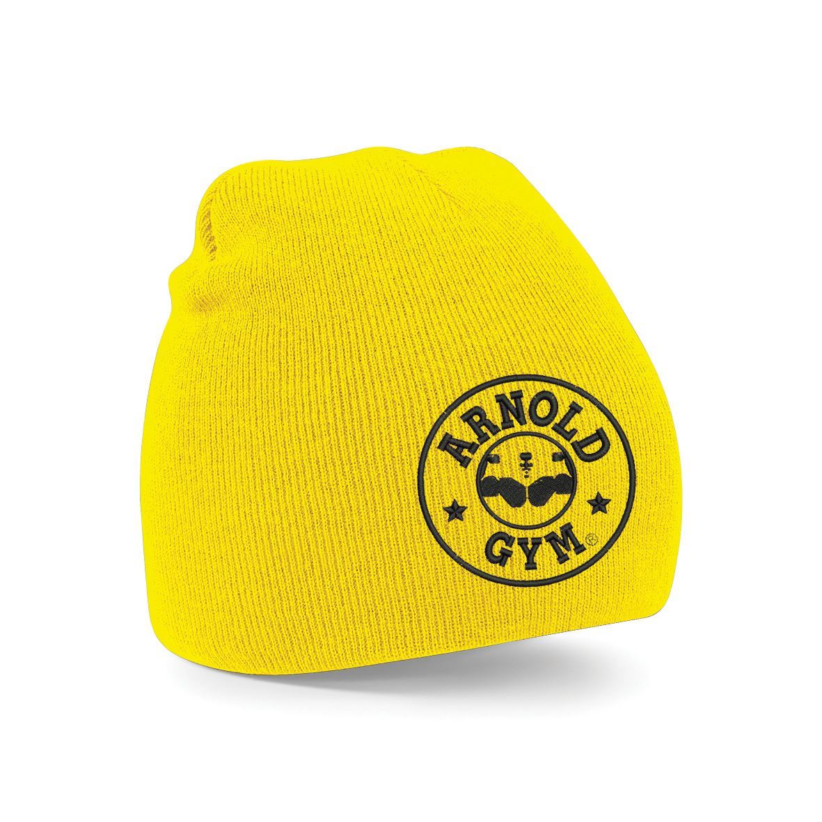 Arnold Gym Knit Sport Beanie Black 2 Tone Grey Yellow Hat Cap One Size 