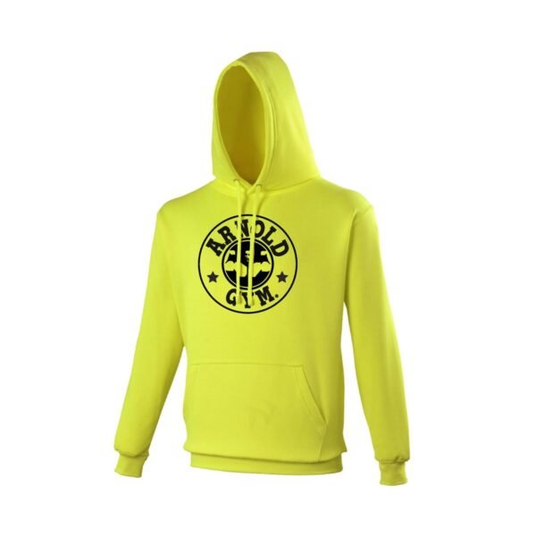 Arnold Gym Essential Bodybuilding Gym Hoodie in bright yellow with black logo print