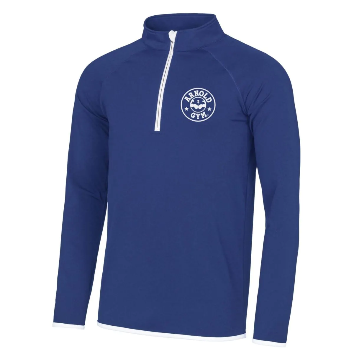 0000414 arnold gym 12 zip long sleeve tech gym workout blue white sweatshirt top