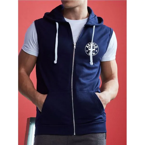0000468 mens bodybuilding training outwear sleeveless navy hoodie