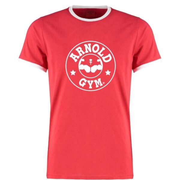 0000521 bodybuilding muscle workout training arnold gym classic logo redwhite ringer t shirt scaled