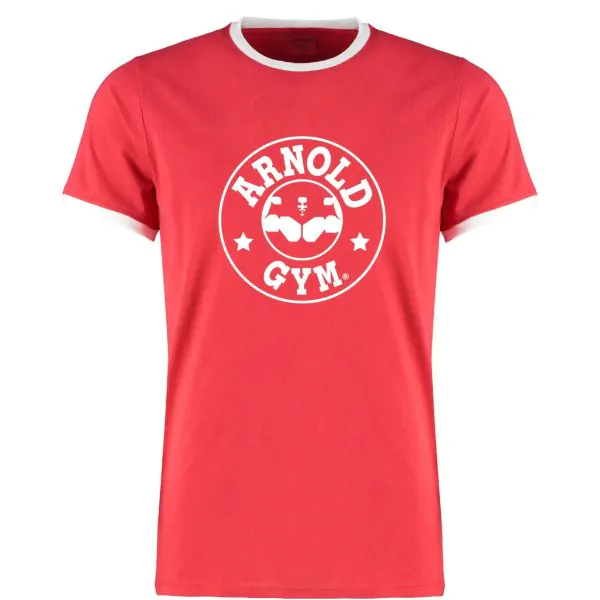 0000521 bodybuilding muscle workout training arnold gym classic logo redwhite ringer t shirt scaled