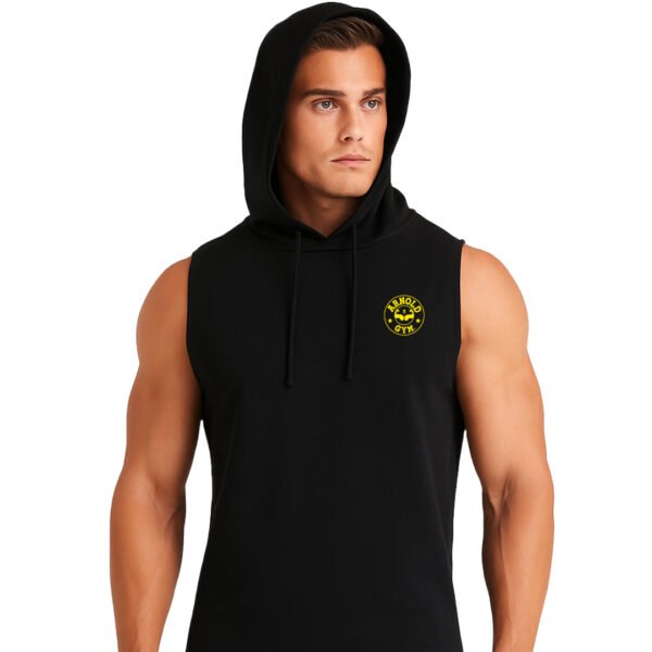 men's sleeveless gym hoodie – Black Muscle Fit Hooded Top