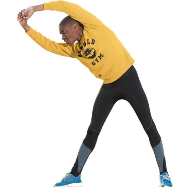 Arnold Gym Men's Iconic Gym Sweatshirt in gold with crew neck and long sleeves