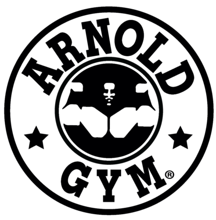 Arnold Gym Official Black Logo - Circular badge featuring a strongman silhouette