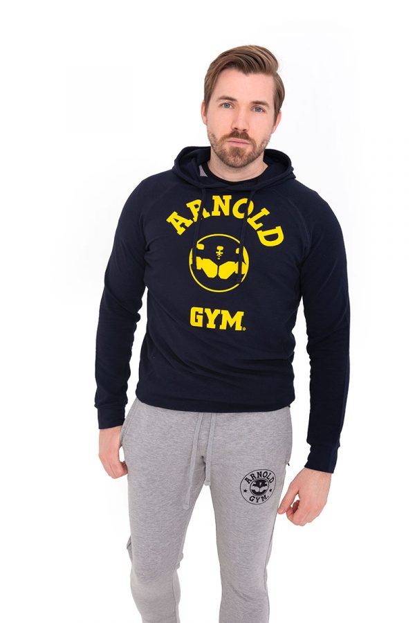 Arnold-Gym-Legend-Training-Hooded-Navy-T-shirt