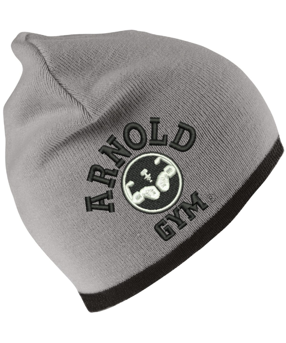 arnold gym beanie hat black embroidery grey cap