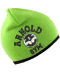 arnold gym beanie hat black embroidery lime cap