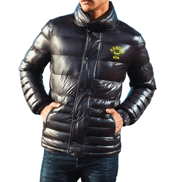 men's gym jacket-Quilted padded jacket black arnold gym jacket