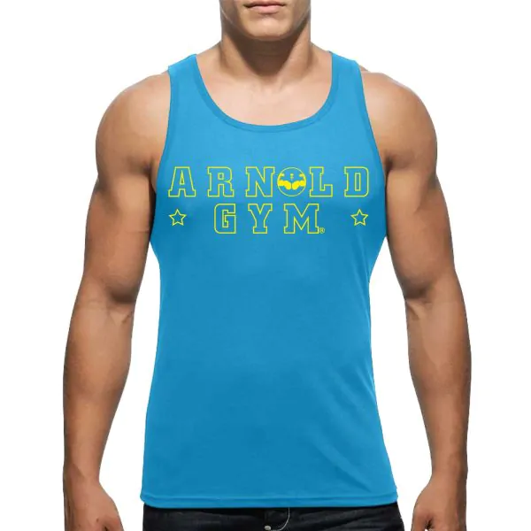 arnoldgym dry fit tank top basic muscle cut in sky blue