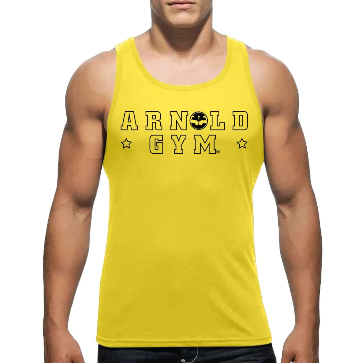 arnoldgym dry fit top basic muscle cut in yellow