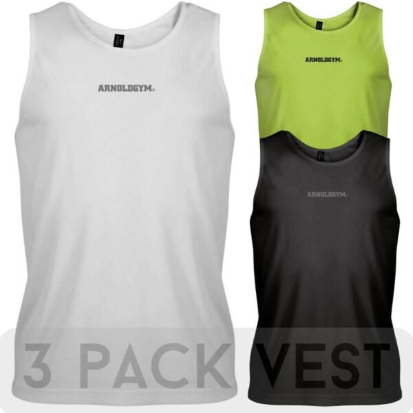 Arnold Gym Men's Gym Flex Vest 3 Pack Assorted Colours Black Lime White