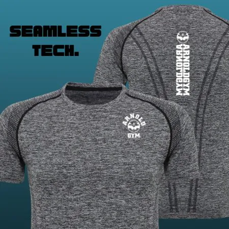 mens seamless gym top.front:back -arnold gym