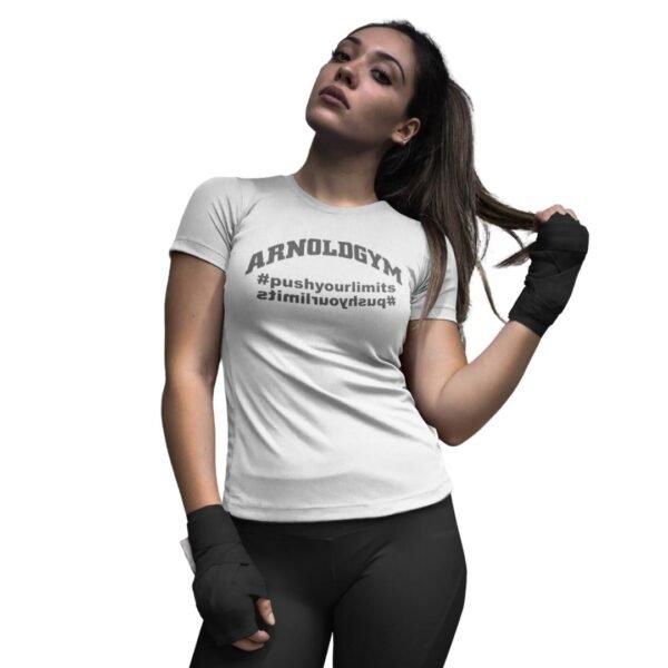 Arnold Gym Women's White Performance T-shirt - Push Your Limits Series