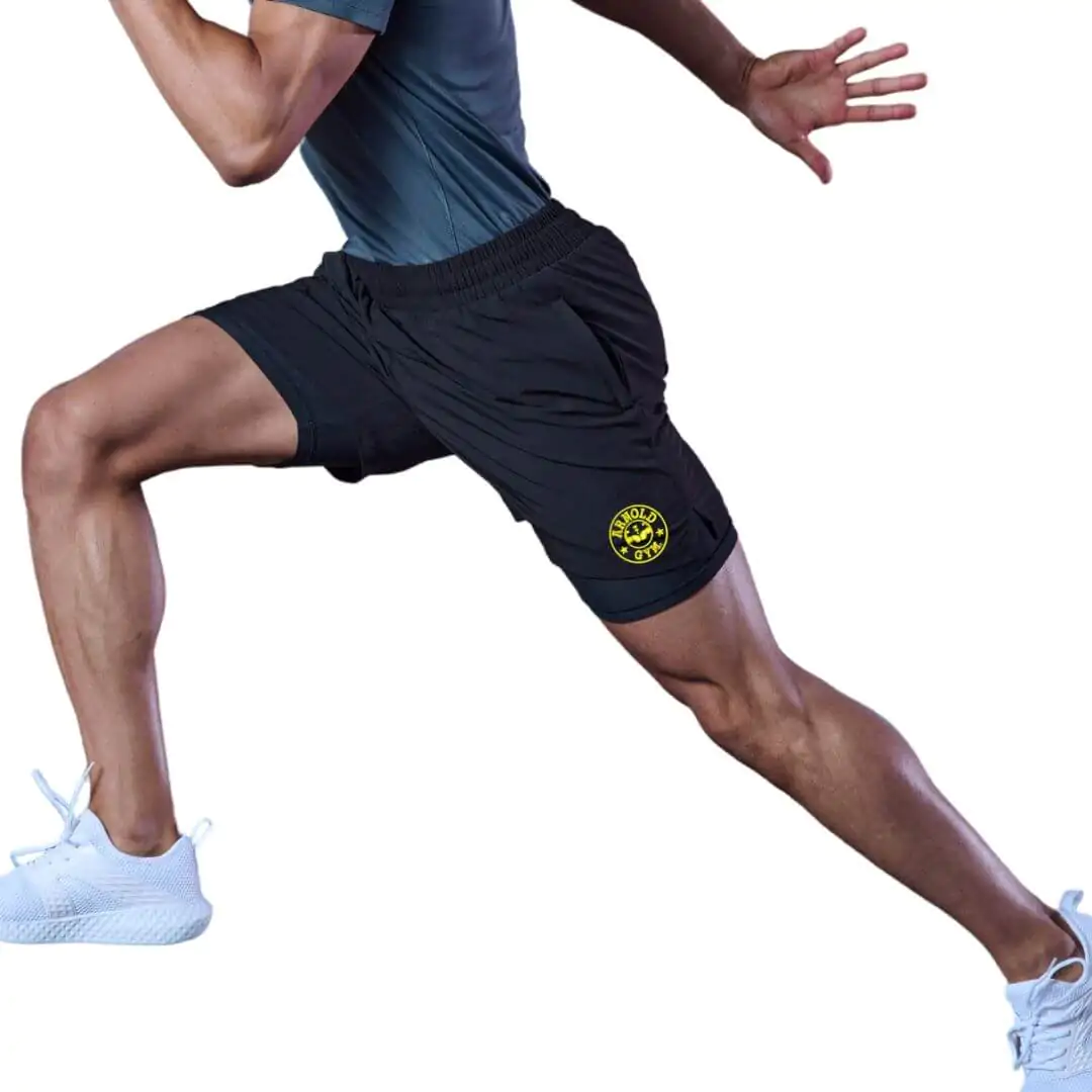 Arnold Gym double layer sports Shorts-black