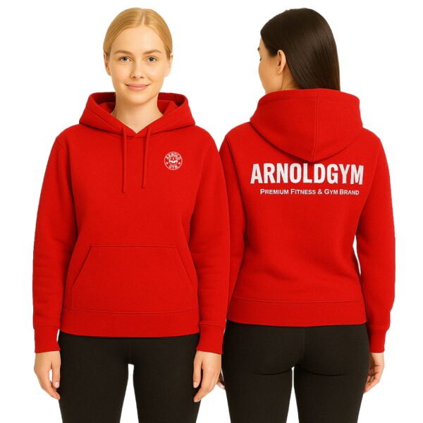 Women's Gym Hoodie red- arnold gym - front back