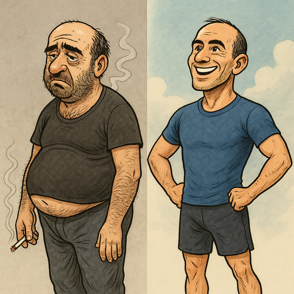 mr kazim before and after smoking.quit smoking and start exercising.arnold gym mockup.