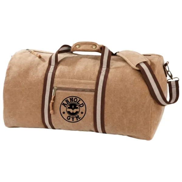 Desert sand golden era gym bag, heavy-duty washed canvas holdall by Arnold Gym
